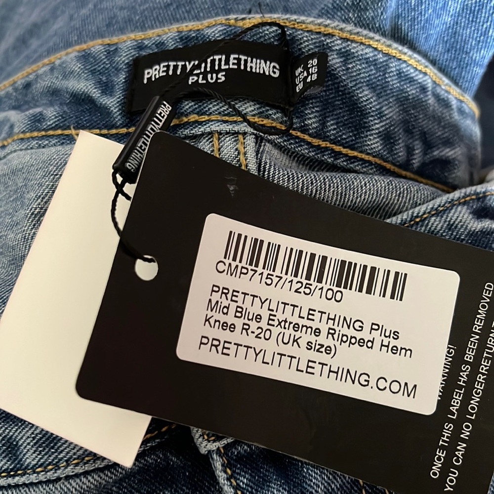 pretty little thing plus mid blue extreme ripped hem